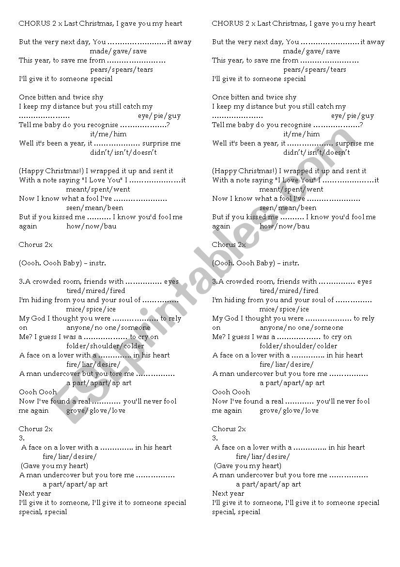 Last Christmas Wham Worksheet Esl Worksheet By Gabby637