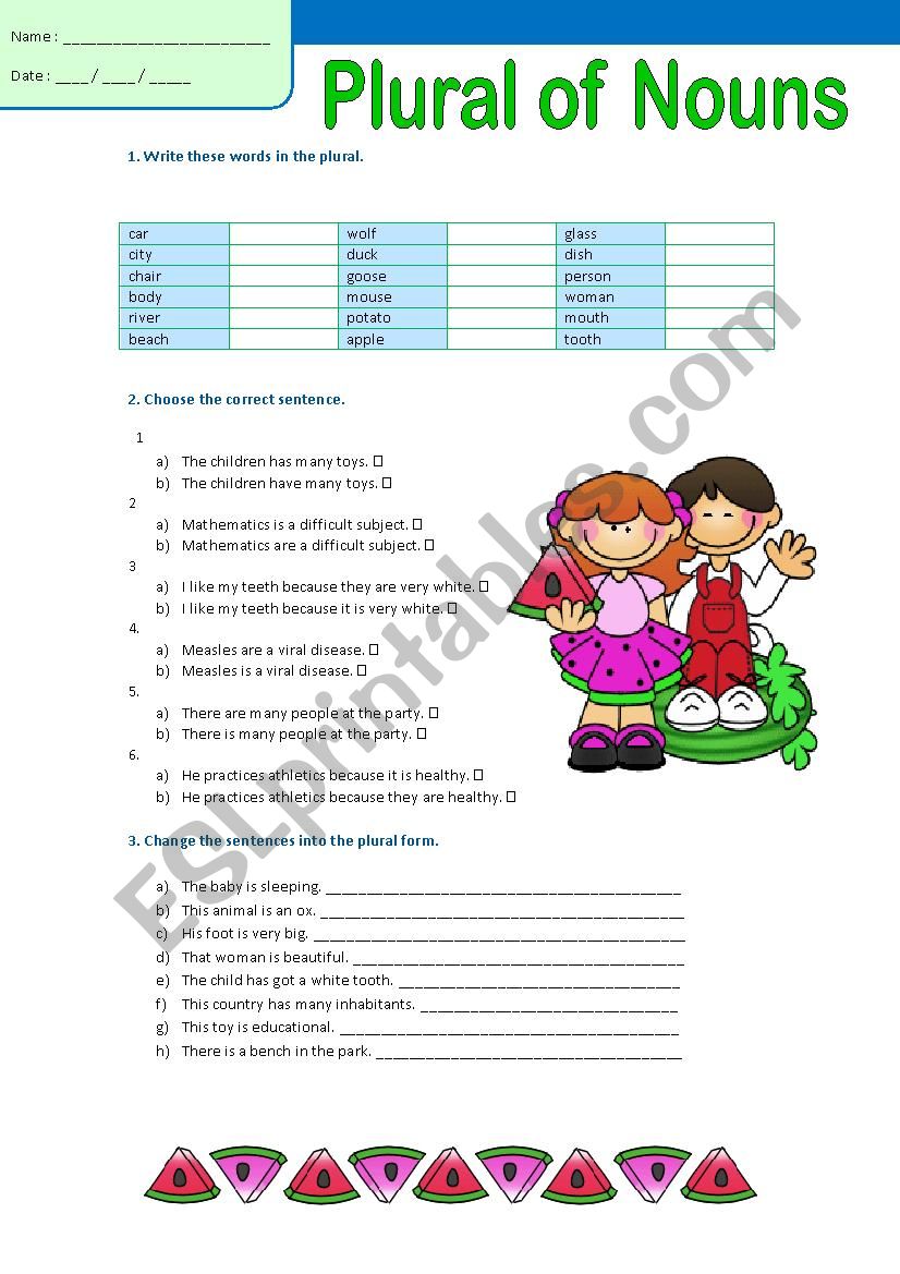 Plural nouns worksheet