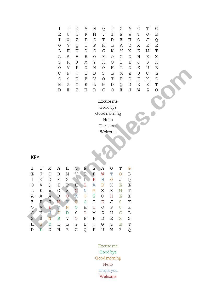  Basic Greetings cross word worksheet