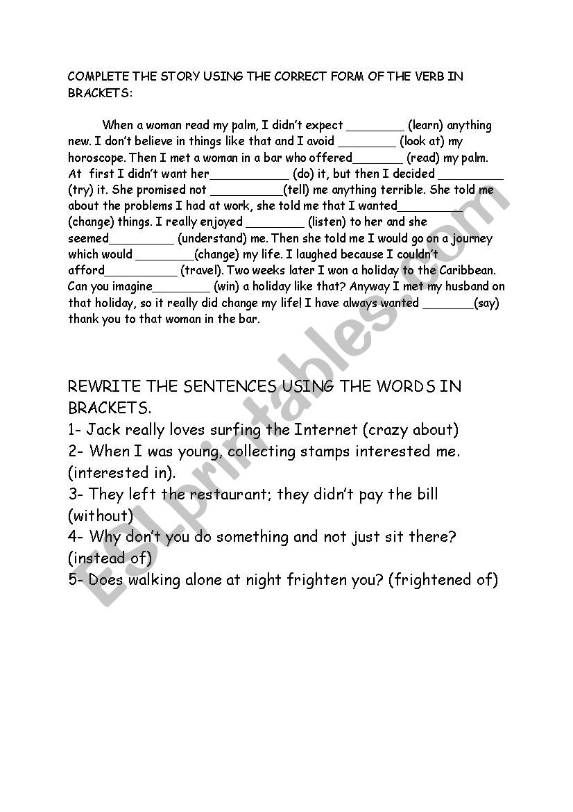 Infinitives and gerunds worksheet