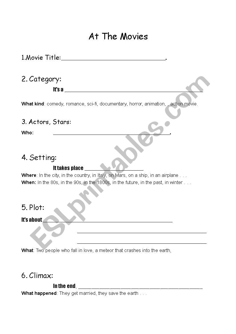 Movie talk worksheet