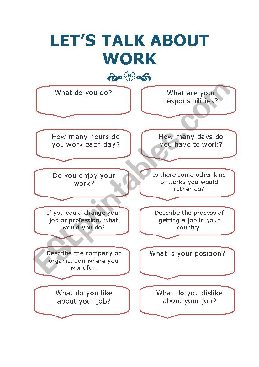 Lets talk about work worksheet