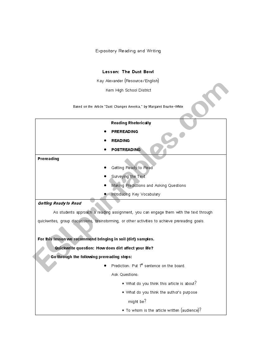The Dust Bowl Questions  worksheet