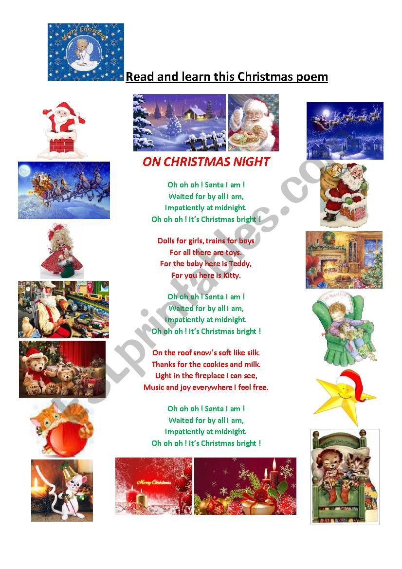 A Christmas Poem And The 8 Santa S Reindeer Esl Worksheet By Maryse Peye