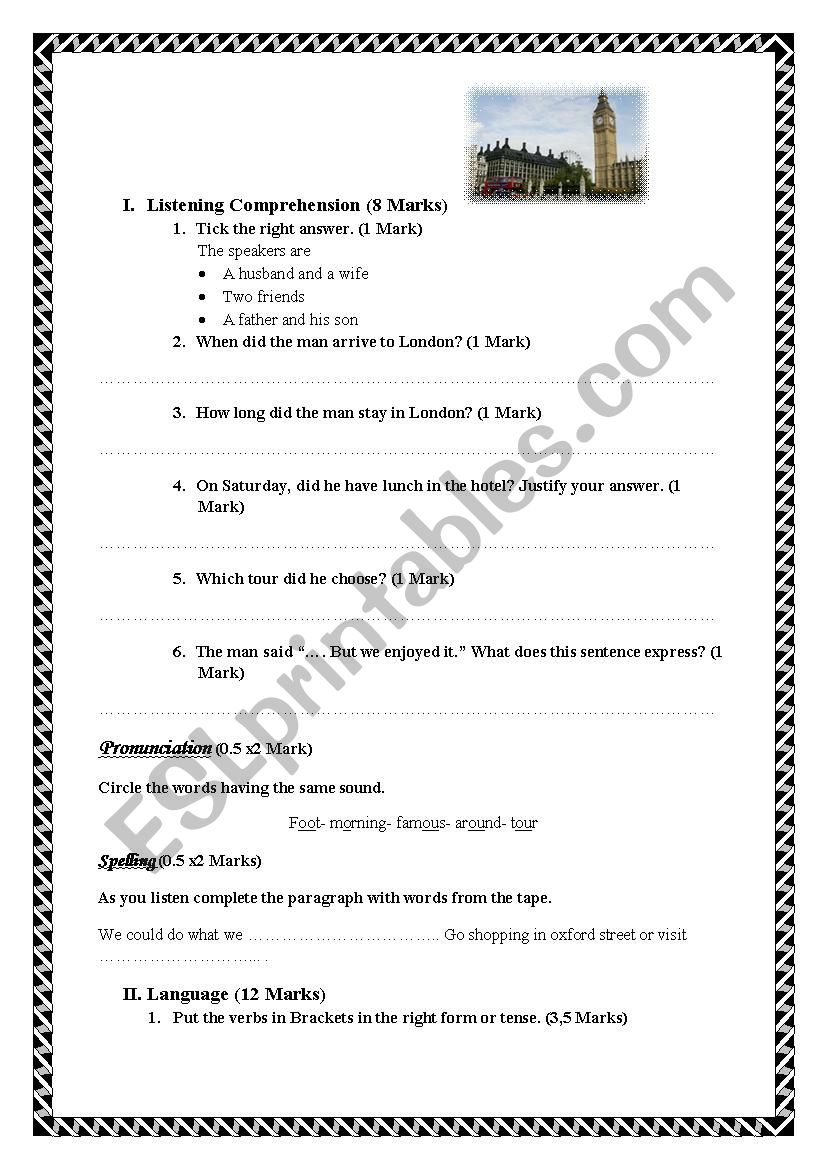 exam 8th grade worksheet