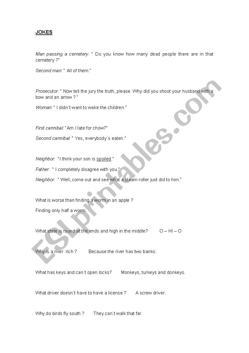 CHILDREN´S JOKES - ESL worksheet by jorge mora