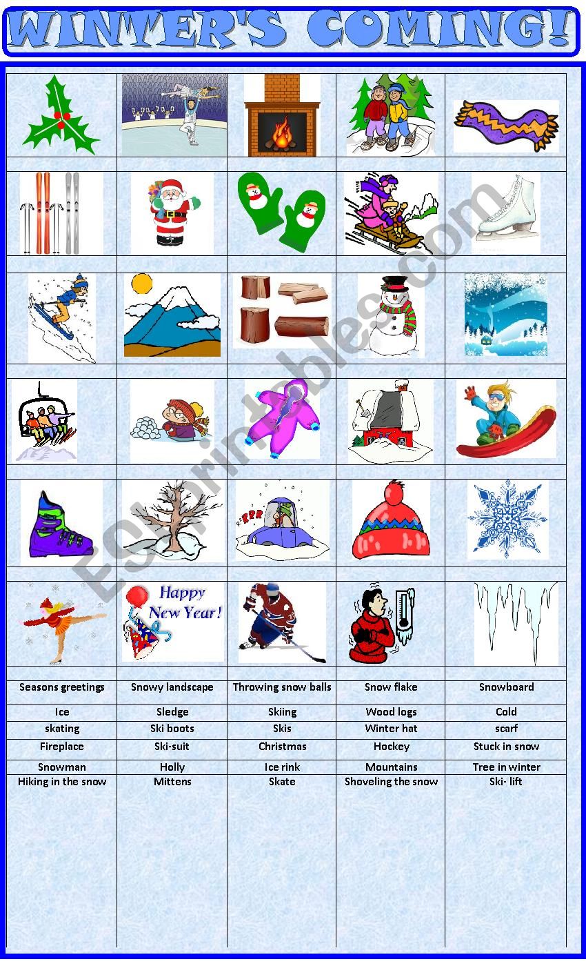 Winter´s coming :matching exercise - ESL worksheet by spied-d-aignel