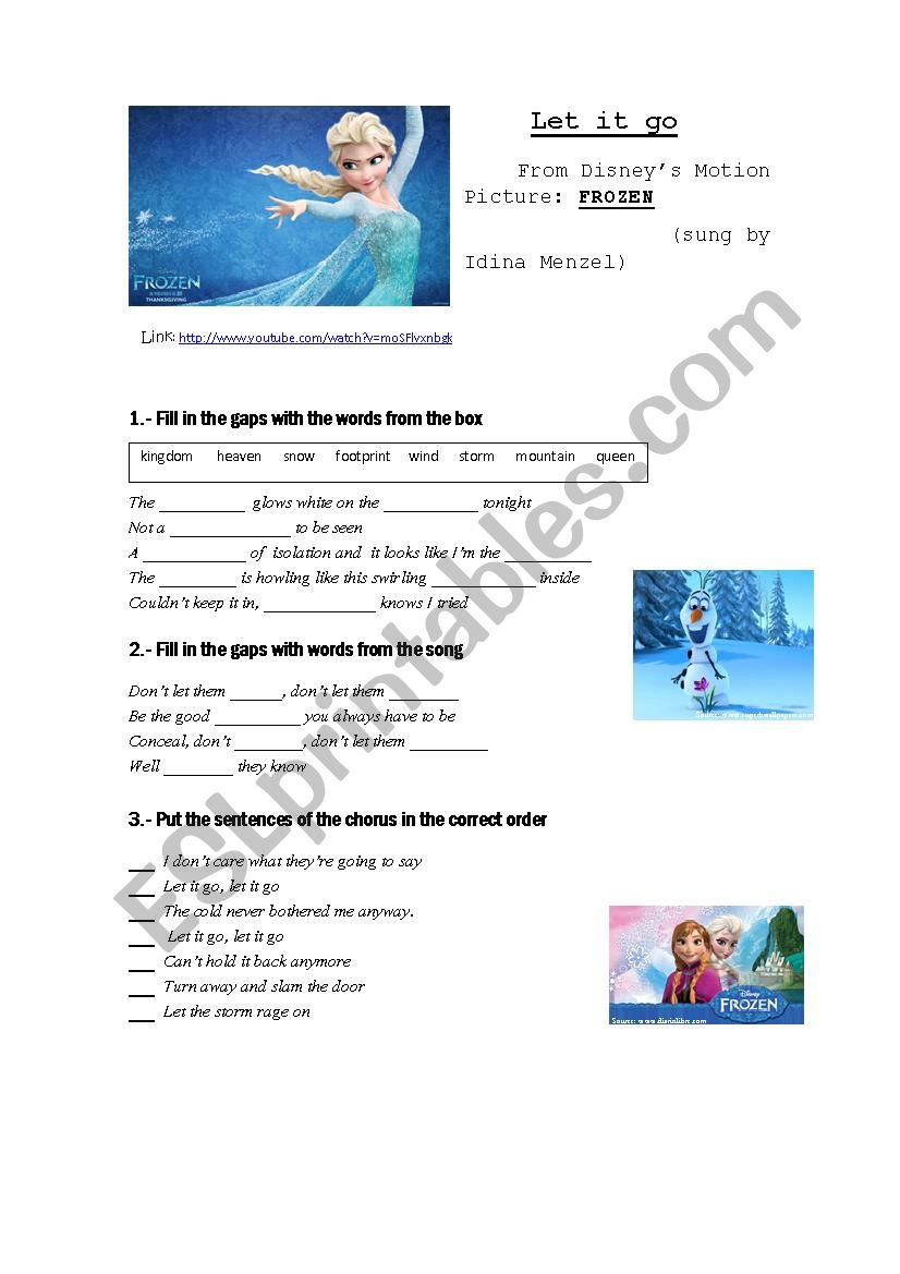 Let It Go Song From Disney´s Movie Frozen Esl Worksheet By Robdom