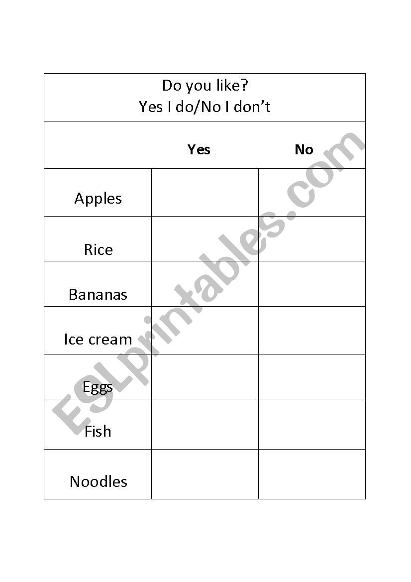 Do you like? worksheet