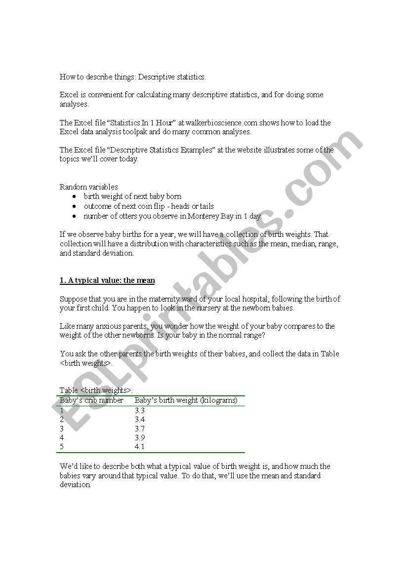 How to describe things worksheet