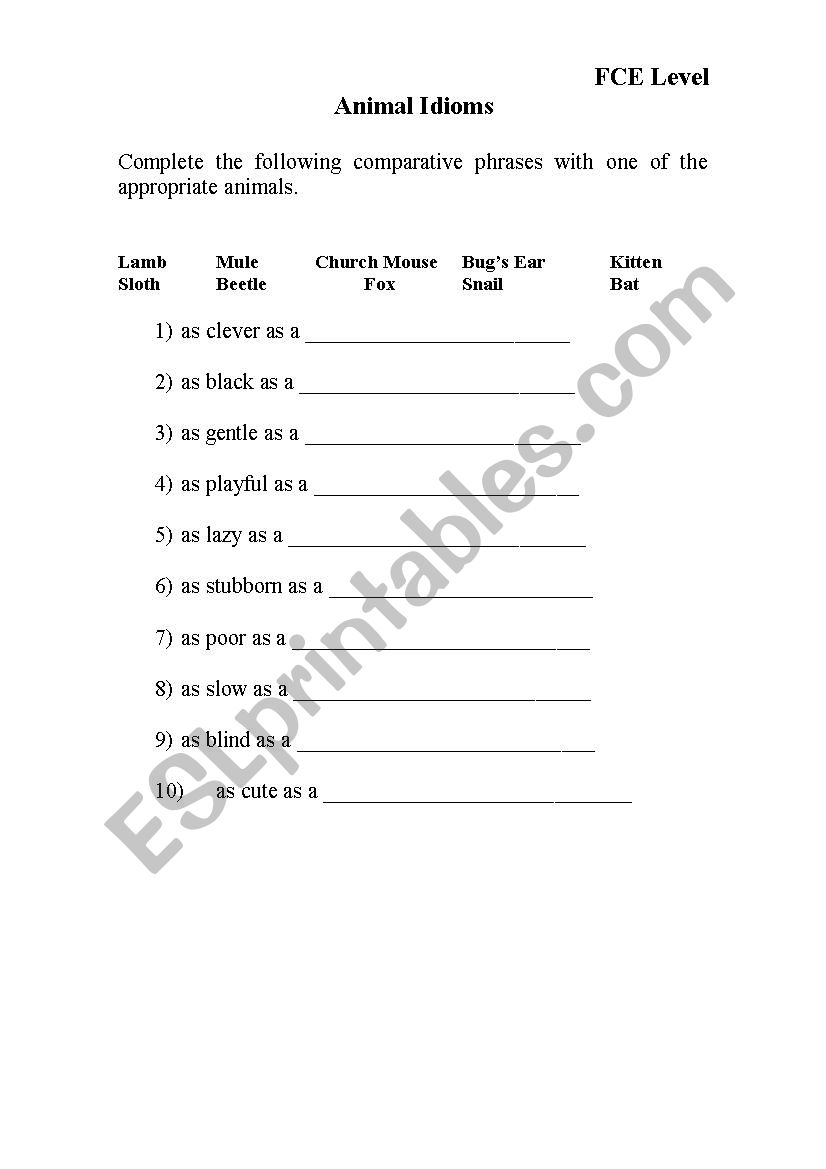 Animal Idioms worksheet