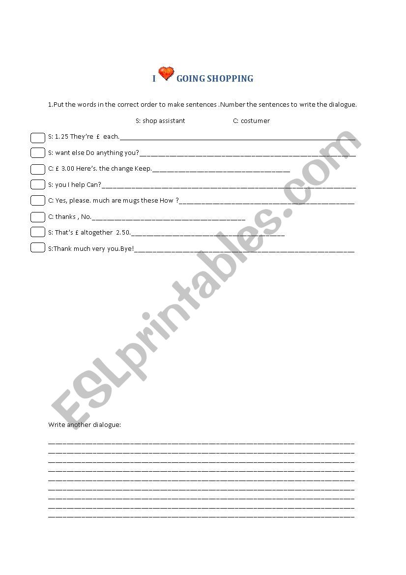 Shopping worksheet