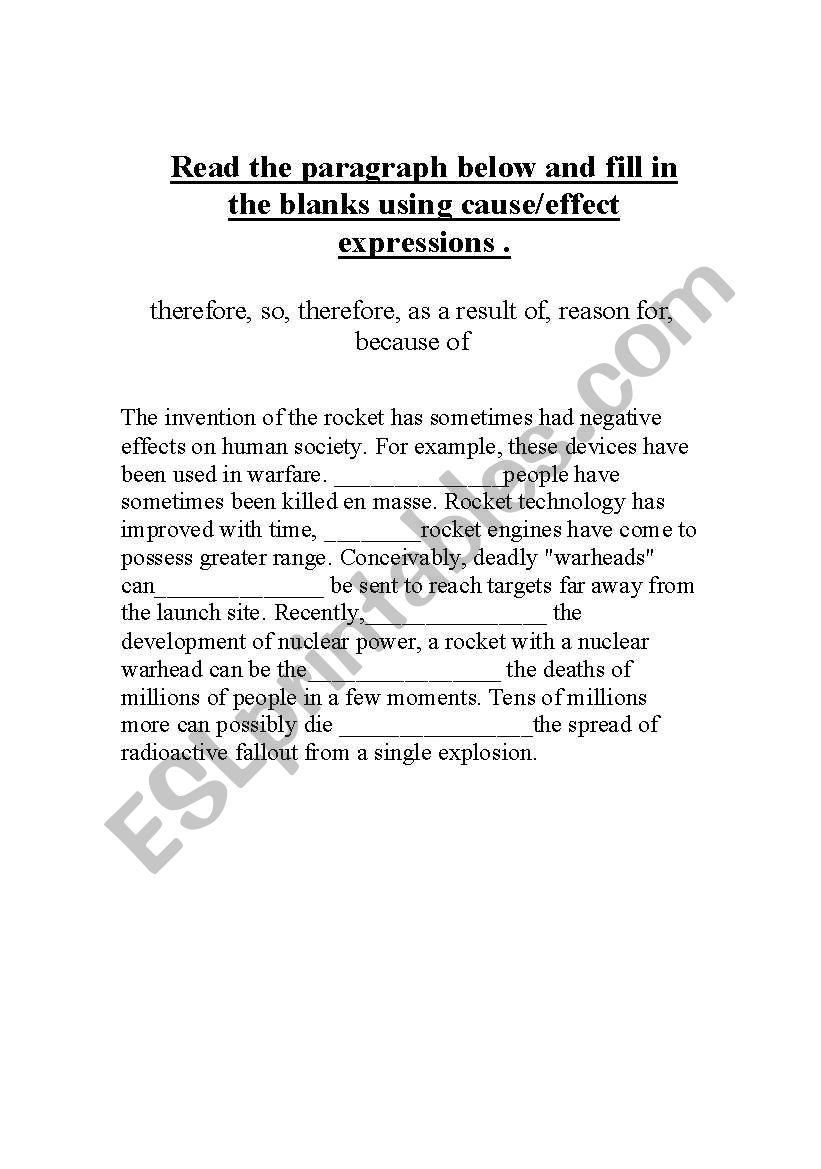 Cause and effect worksheet