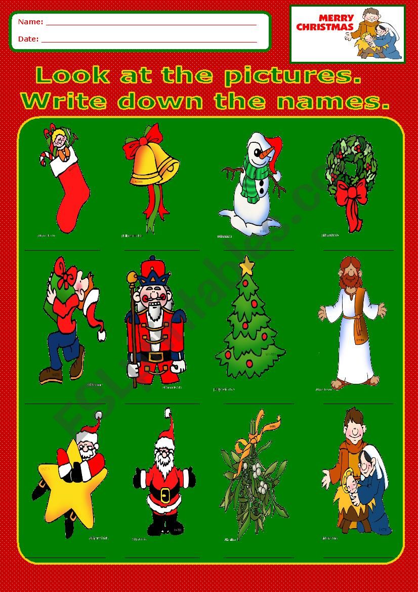Christmas:write the names_2 worksheet