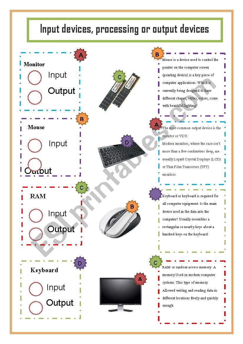 Input devices, processing or output devices