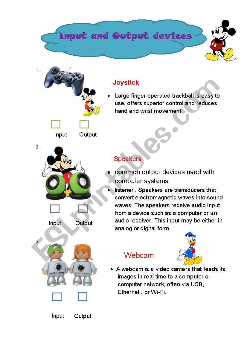 Input and Output worksheet