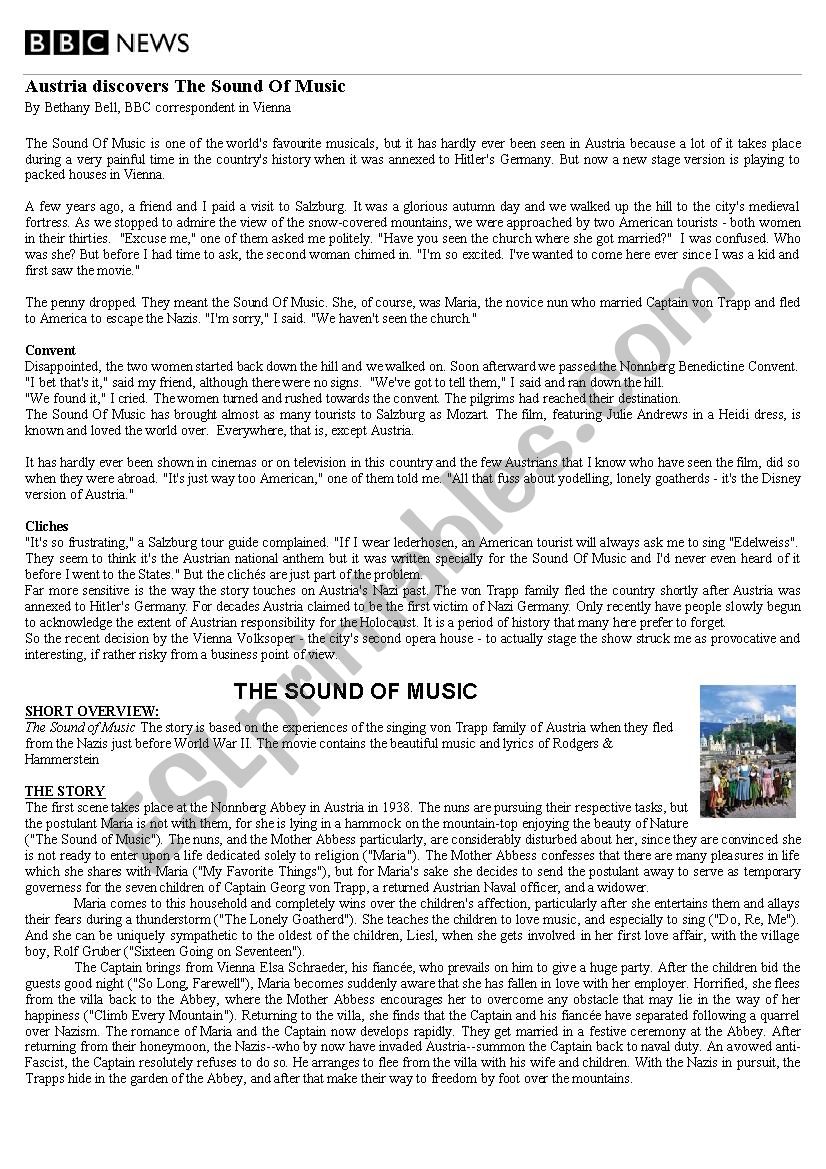 Sound of Music - ESL worksheet by bettiimre