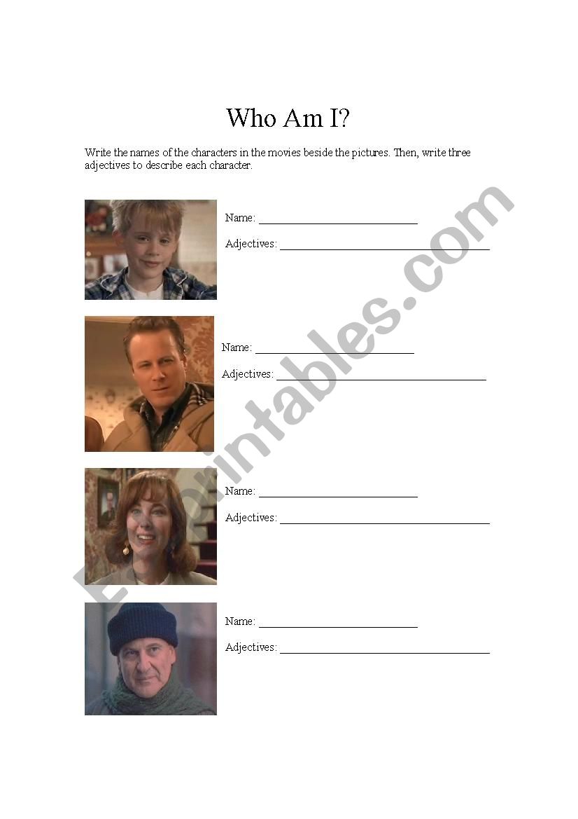 Home Alone Character Worksheet