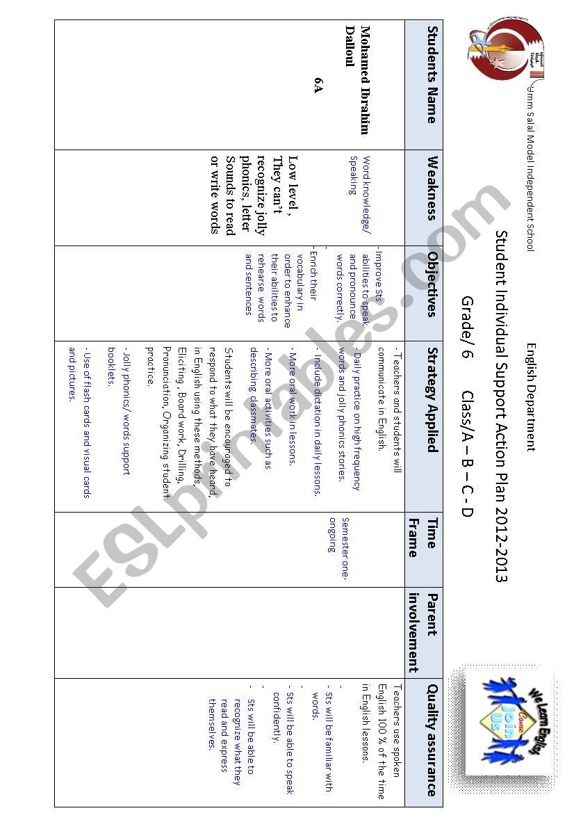 Action Plan worksheet