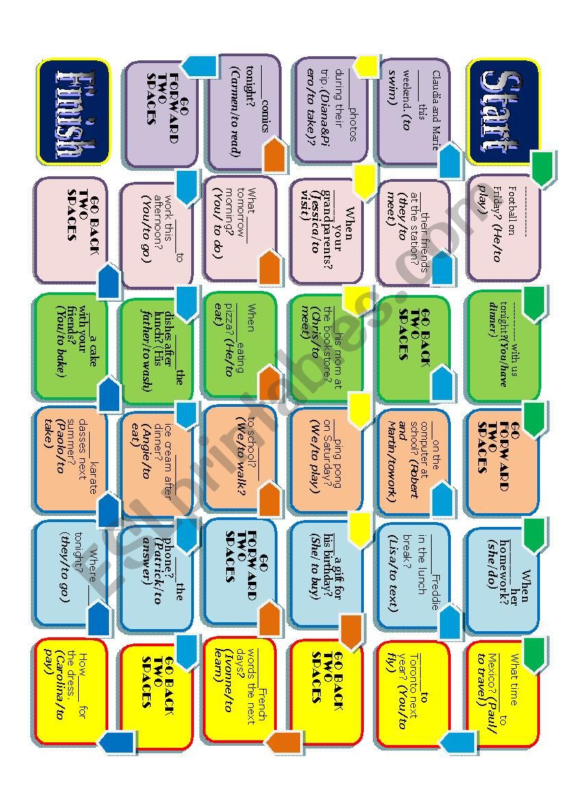 GOING TO PRESENT CONTINUOUS For FUTURE PLANS BOARD GAME ESL 