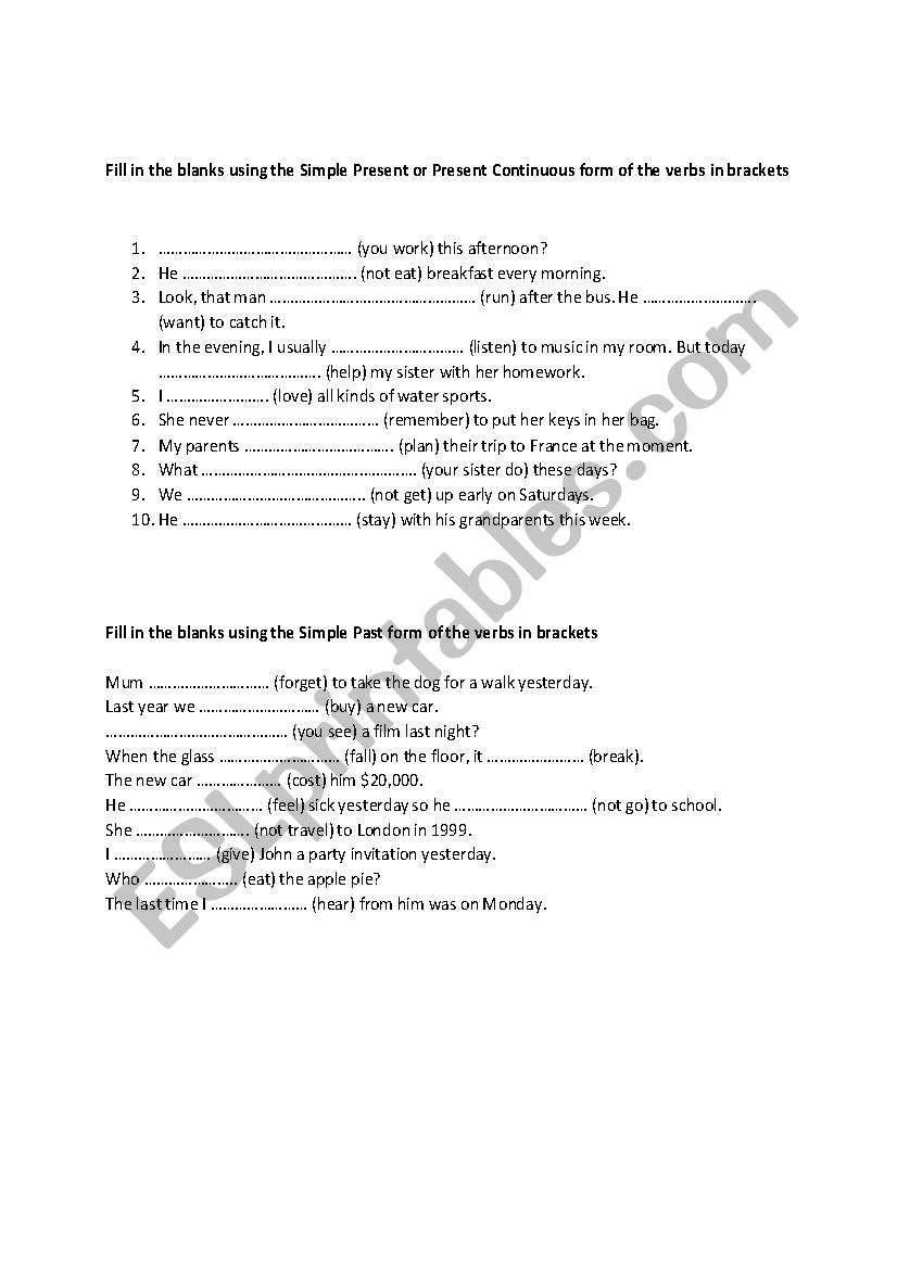 Revision of Present simple, Present continuous, Past simple