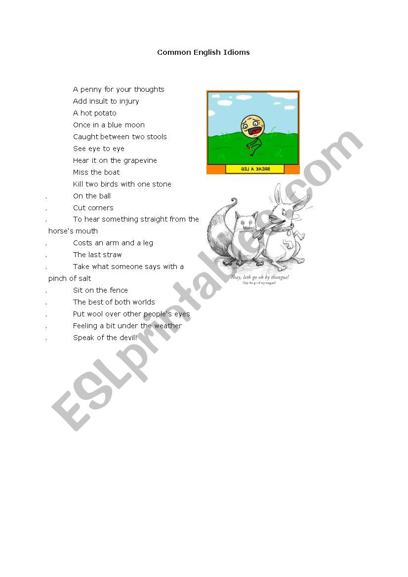 Common Idioms worksheet