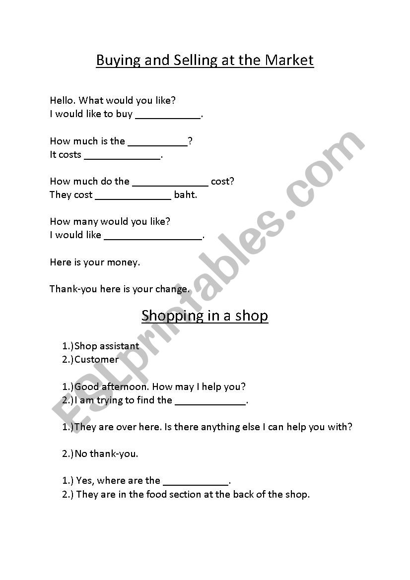 Market worksheet