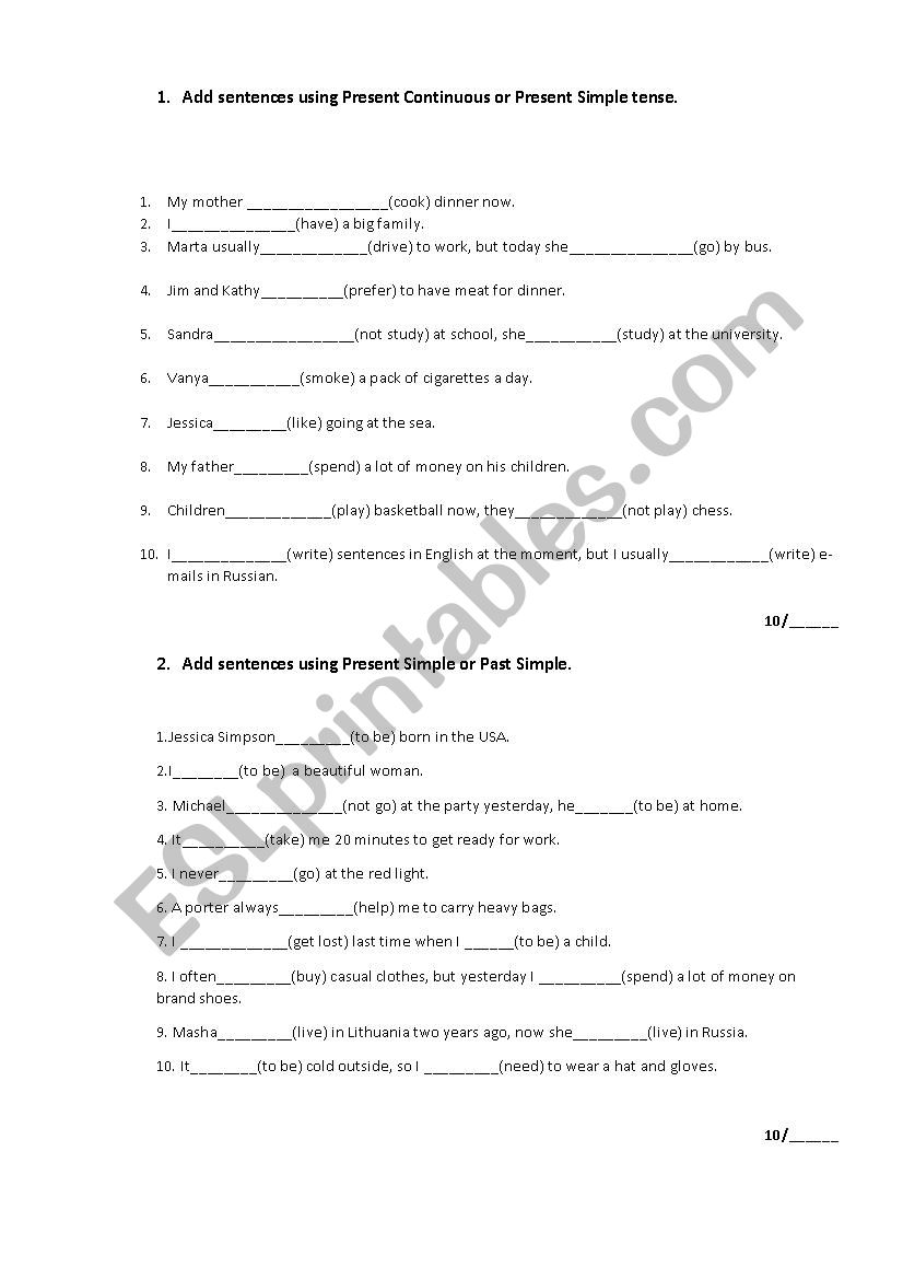 Test on tenses for beginners worksheet