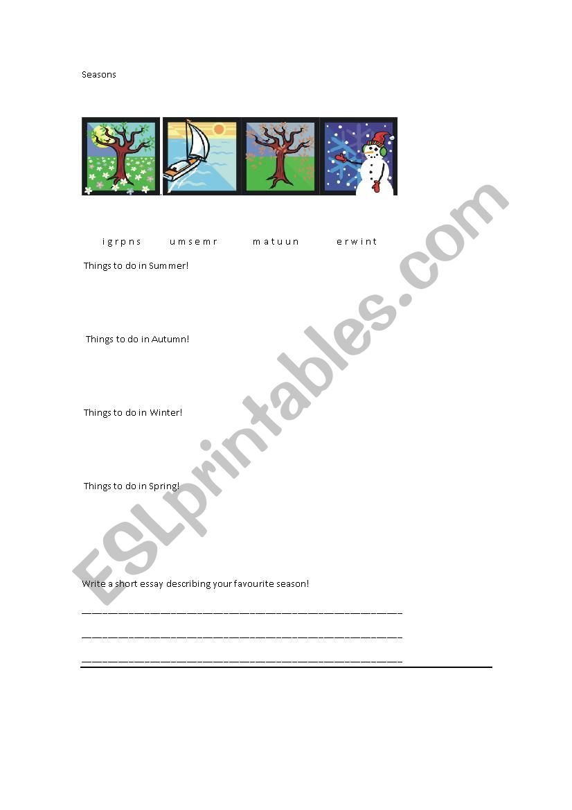 Seasons worksheet