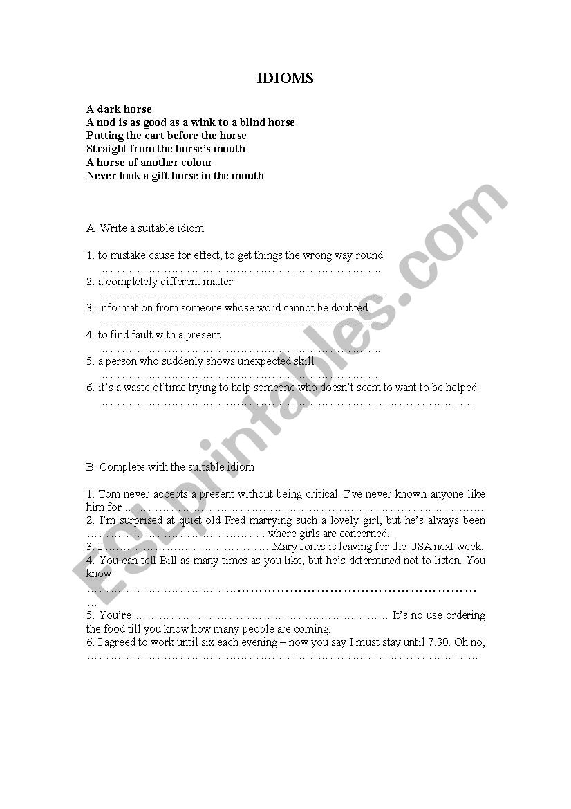 IDIOMS worksheet