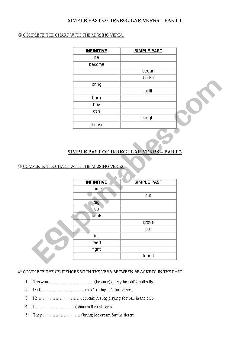 Irregular verbs worksheet