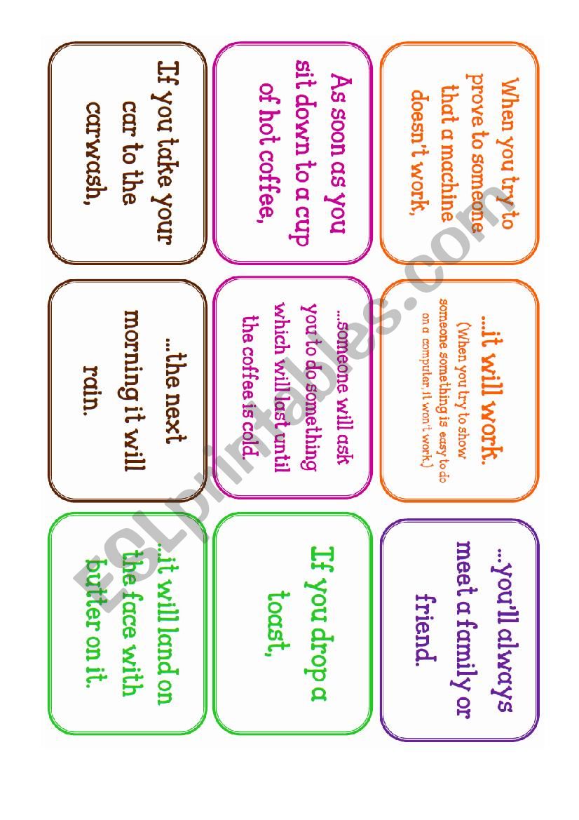 First Conditional Murphy´s Laws Cards Part 2 Esl Worksheet By Maria Linz 