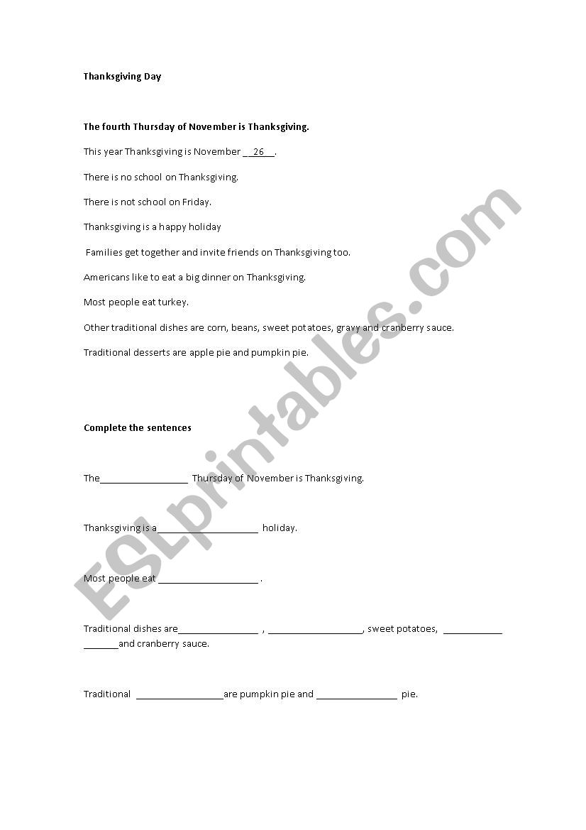 thanksgiving worksheet