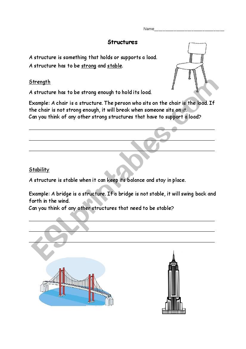 Grade 3 Science Structures worksheet