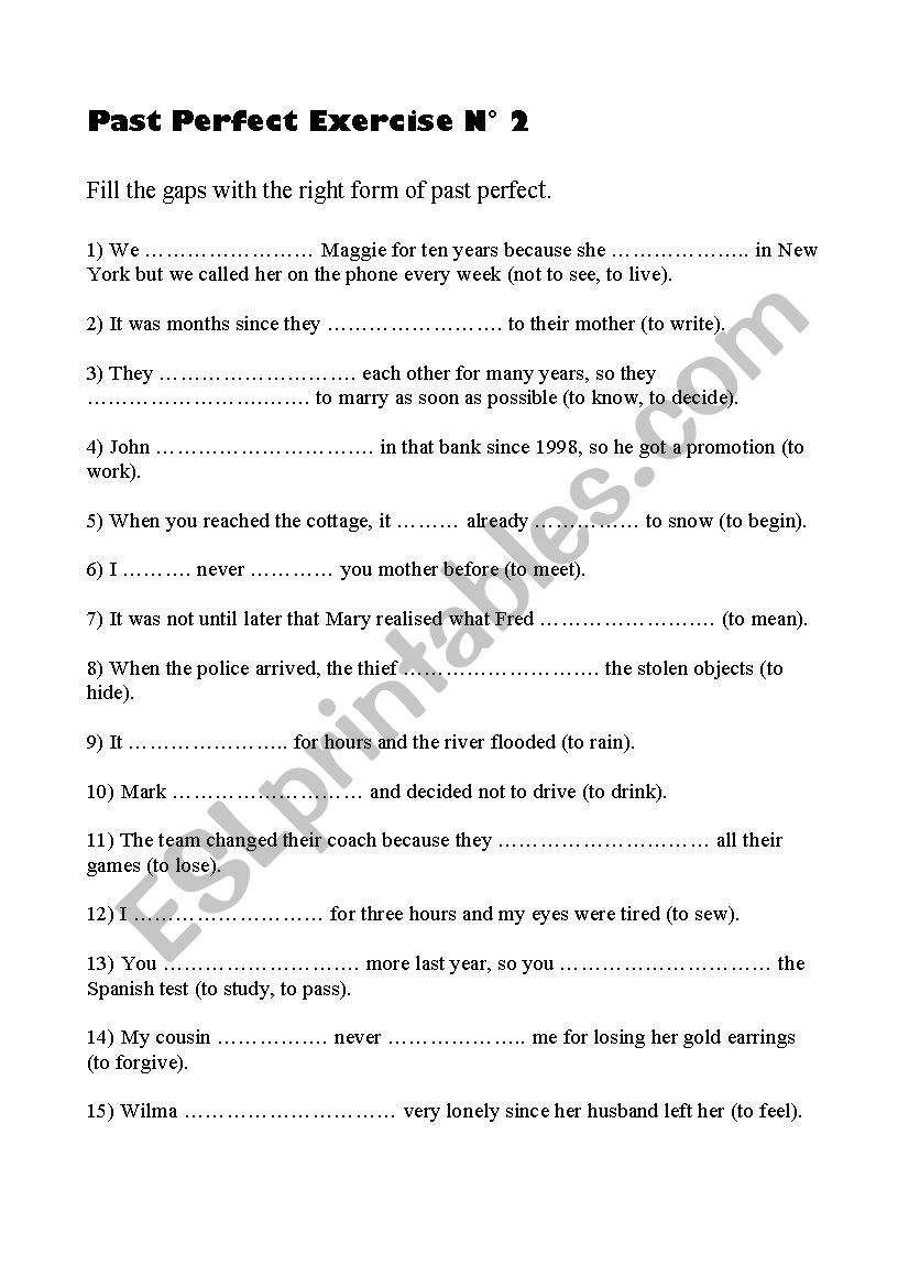 Past Perfect Exercise n2 worksheet