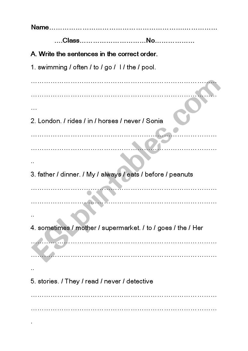 Adverb of frequency worksheet