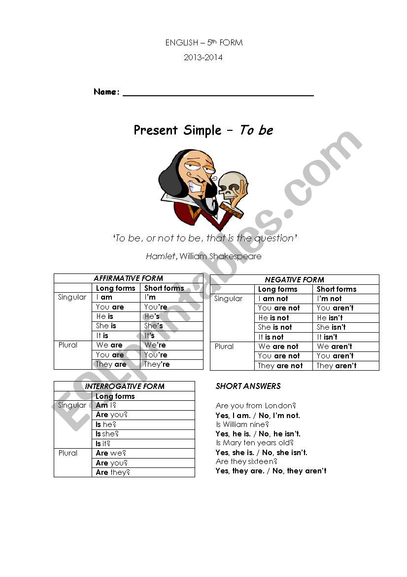 The verb to be worksheet