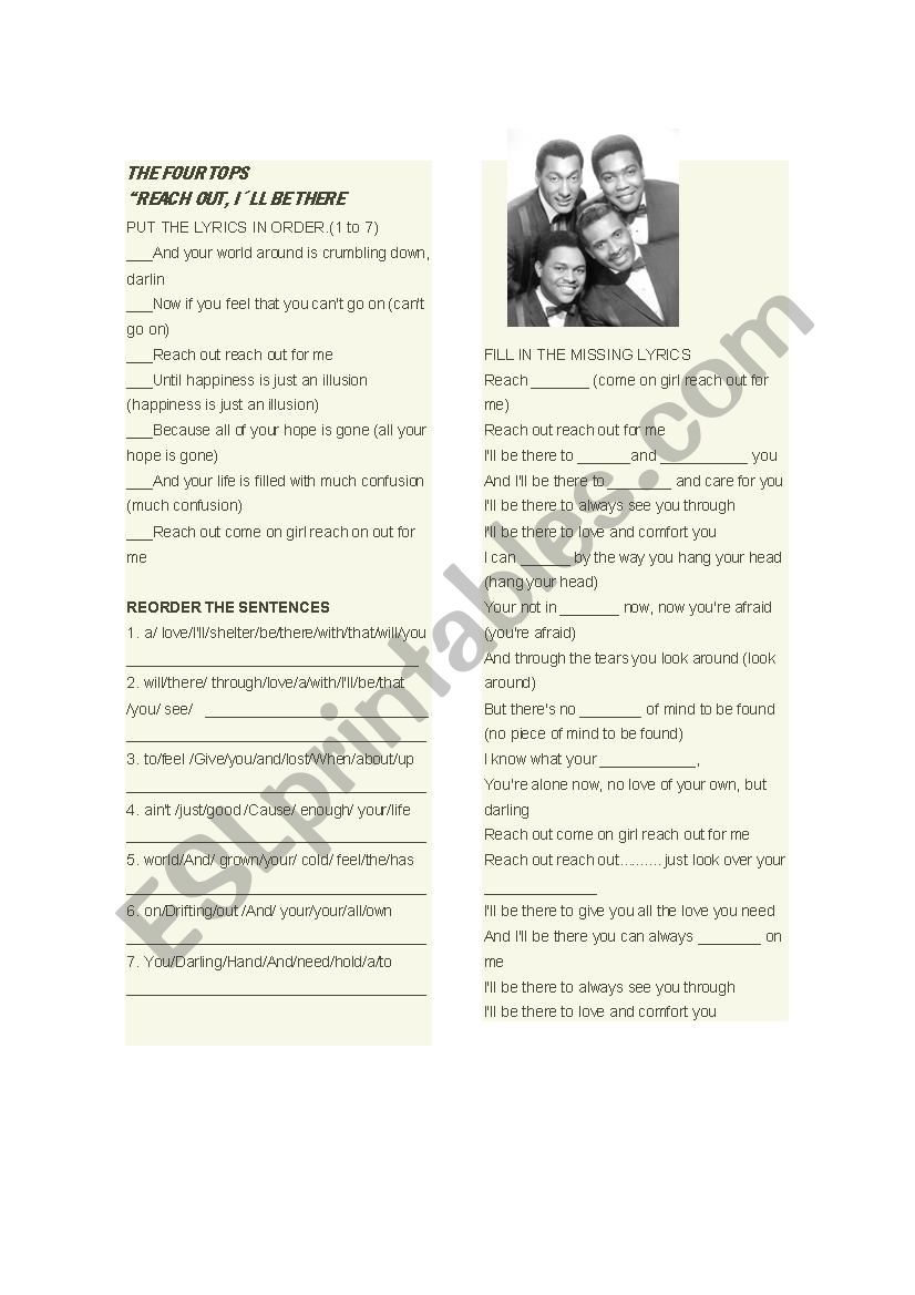 The Four Tops music worksheet worksheet