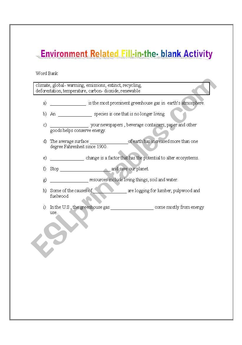 Environment worksheet