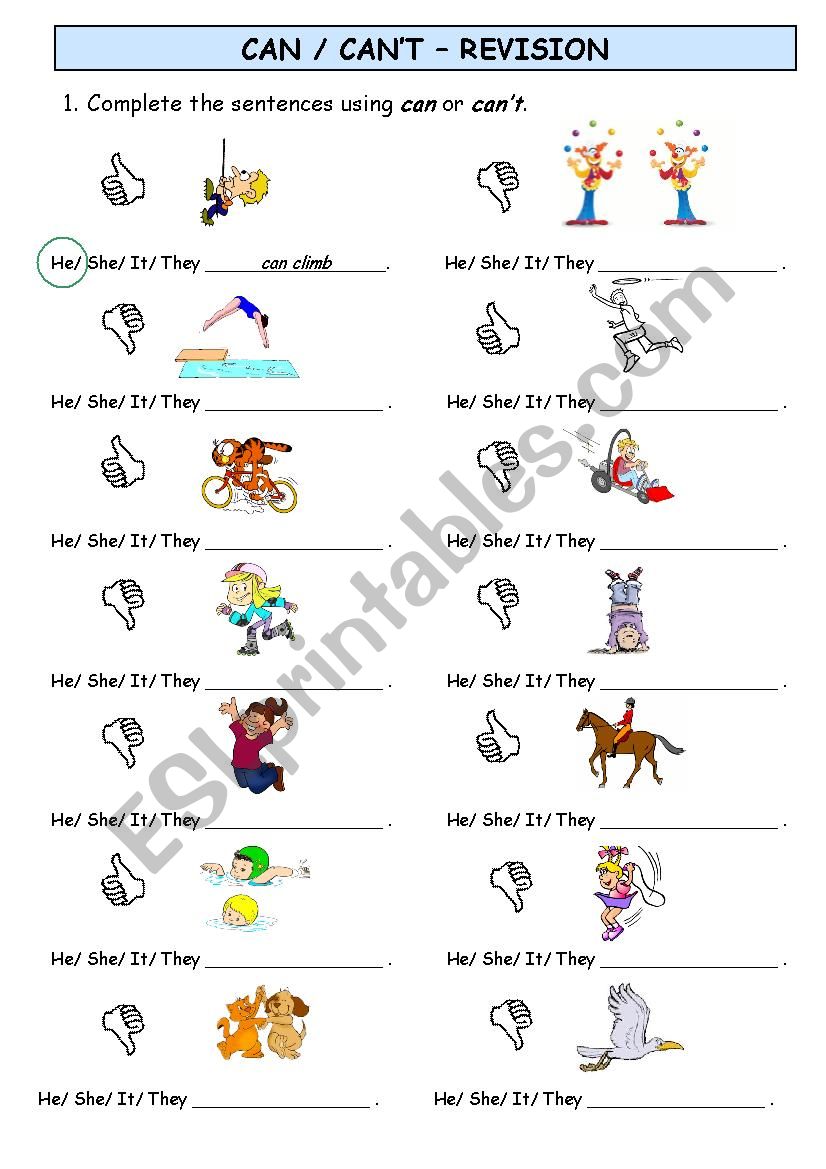 Can   Can´t - Sentences - Esl Worksheet By Mrgumby