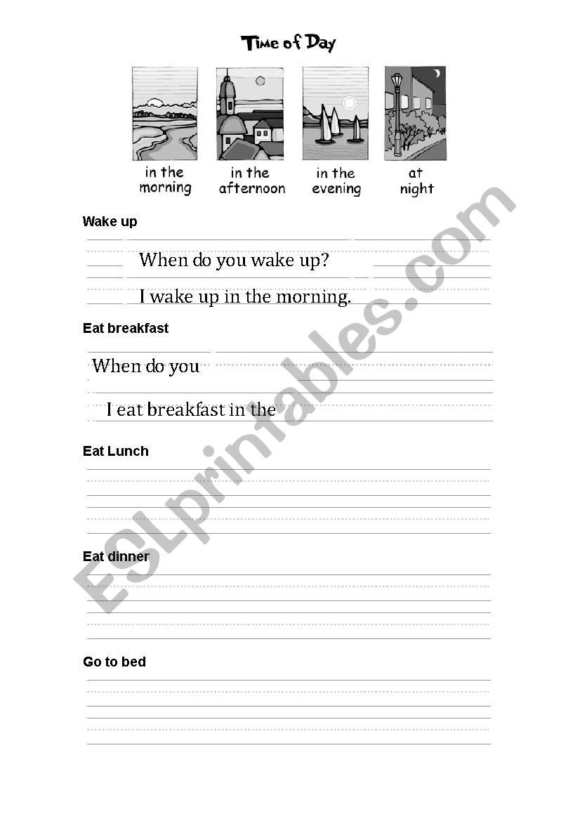 Time of day worksheet