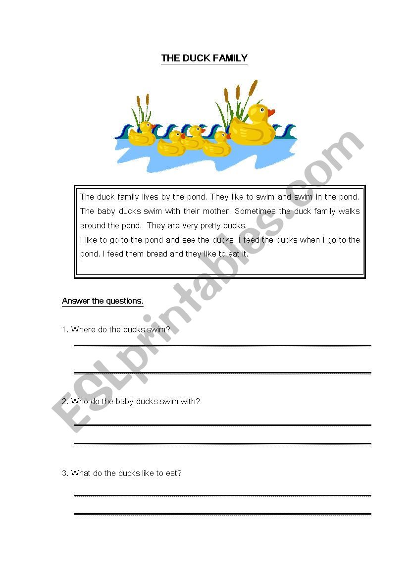 The Duck Family worksheet