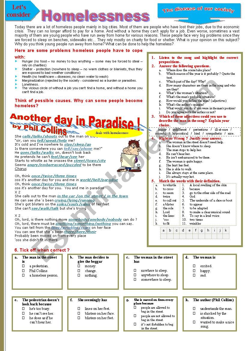 English worksheets: another day in paradise