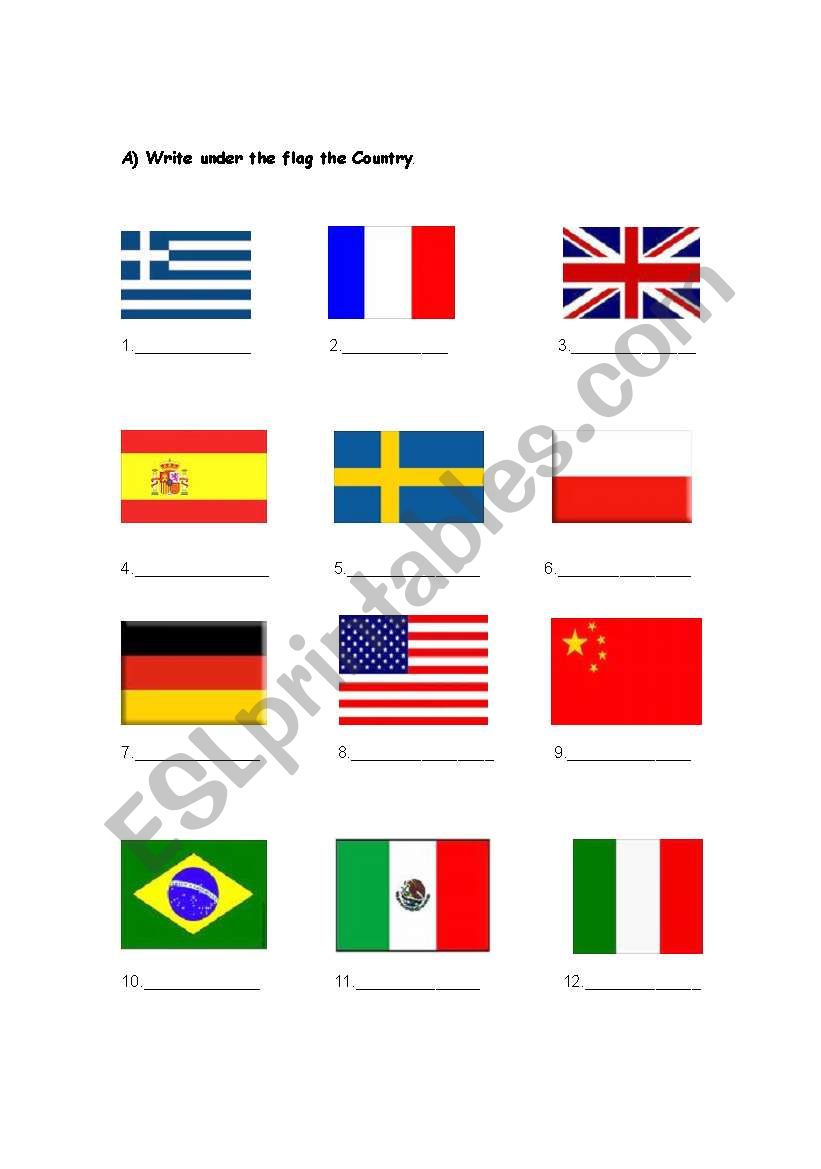 Countries(Flags) worksheet