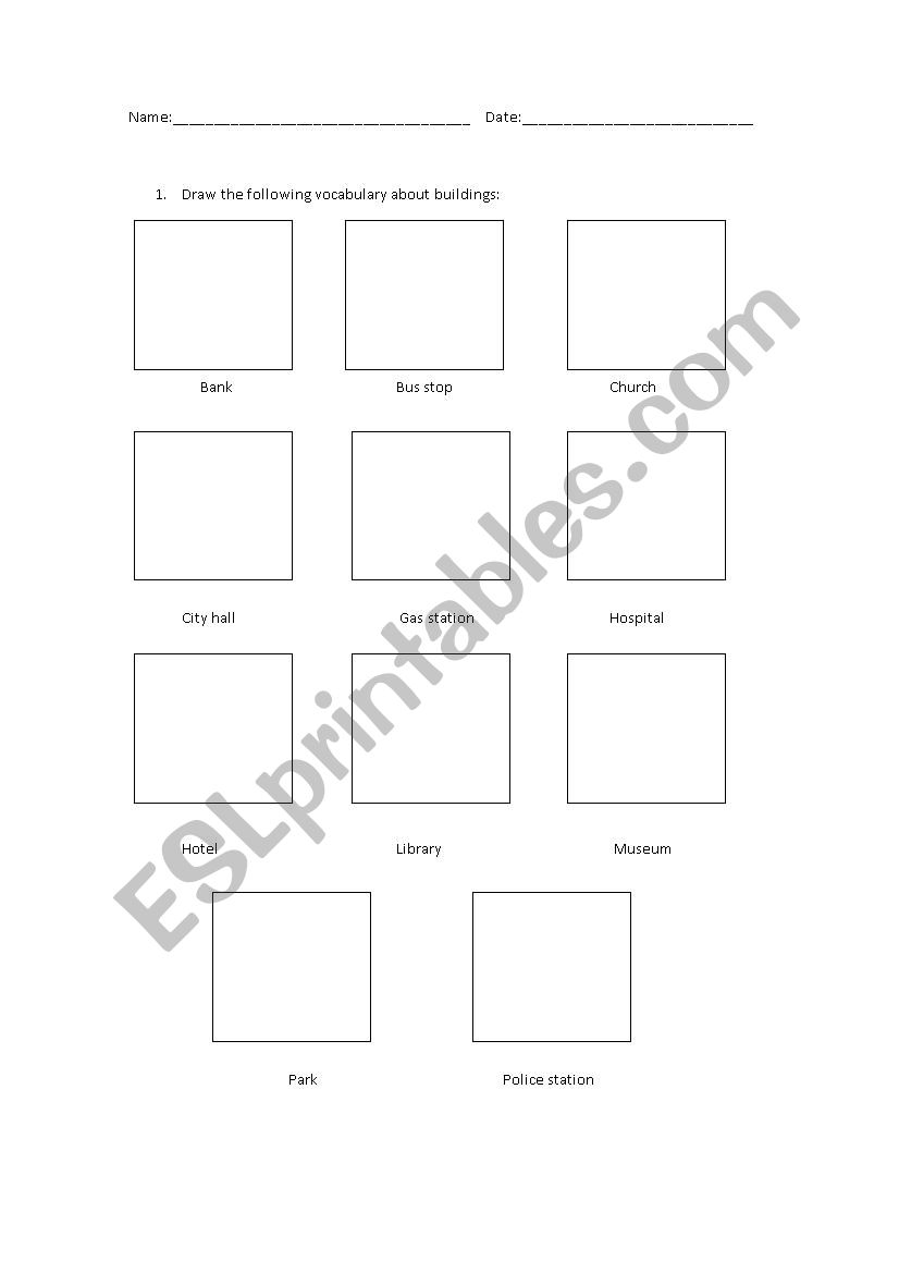 Draw places in the town worksheet