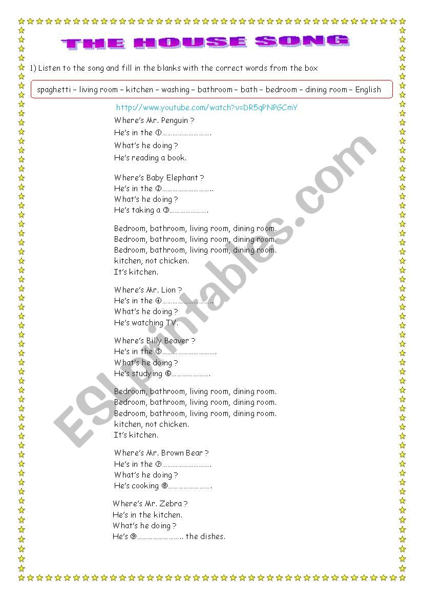 THE HOUSE SONG worksheet