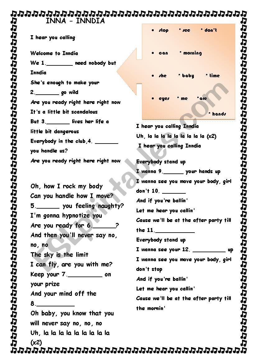 Inna Inndia worksheet