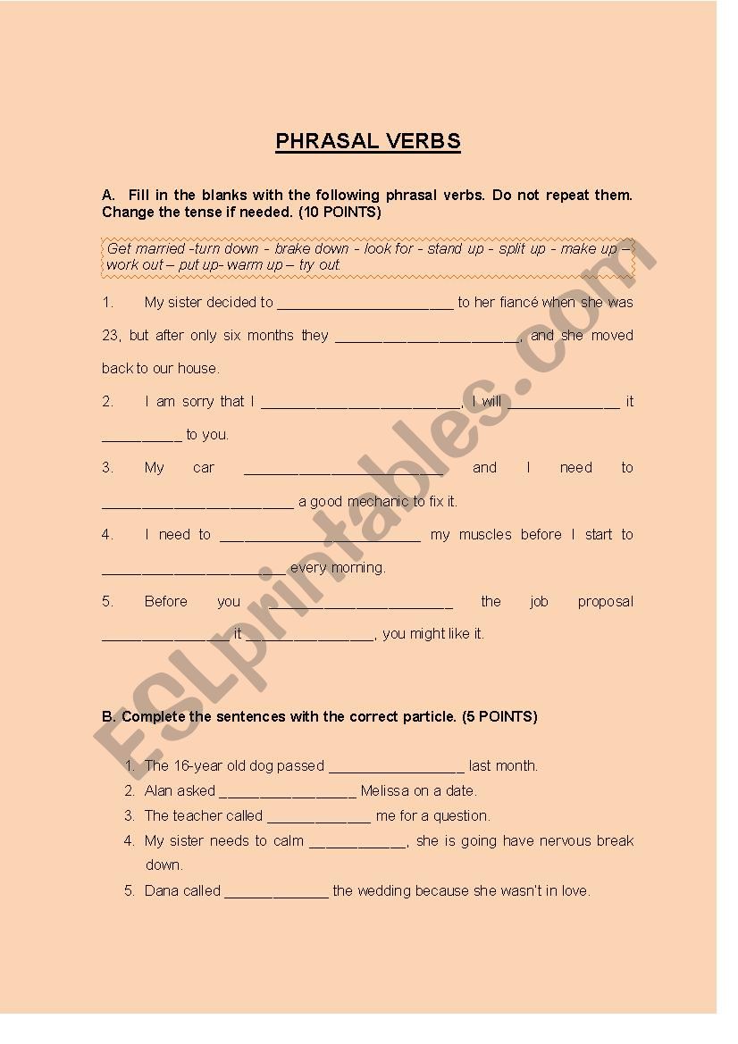 Phrasal Verbs worksheet