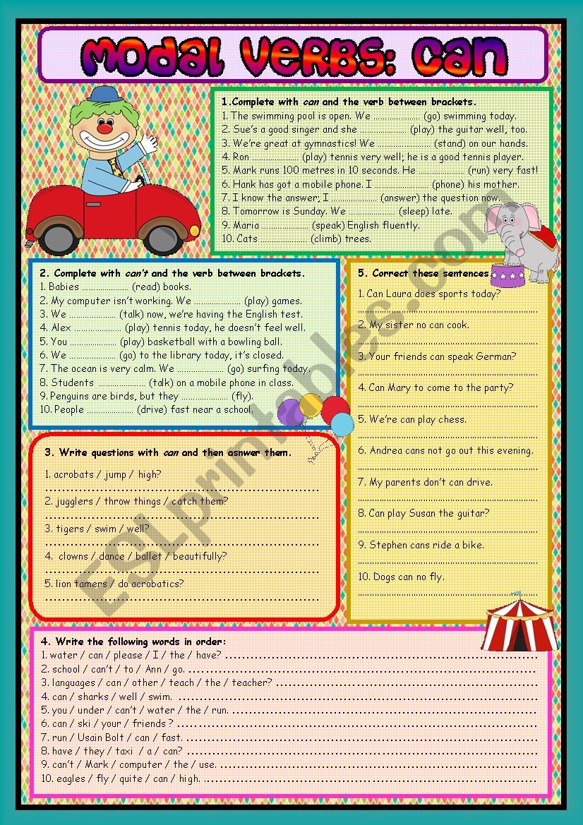 MODAL VERB CAN ESL Worksheet By MARY DREAM