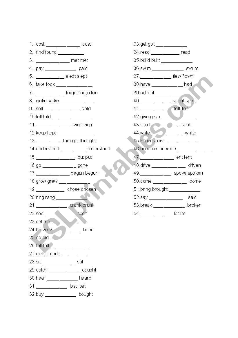 3 forms of verbs worksheet